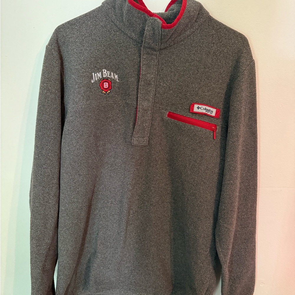 Columbia JIM BEAM Sweater size medium Gray PFG long Sleeve Fleece Poly
